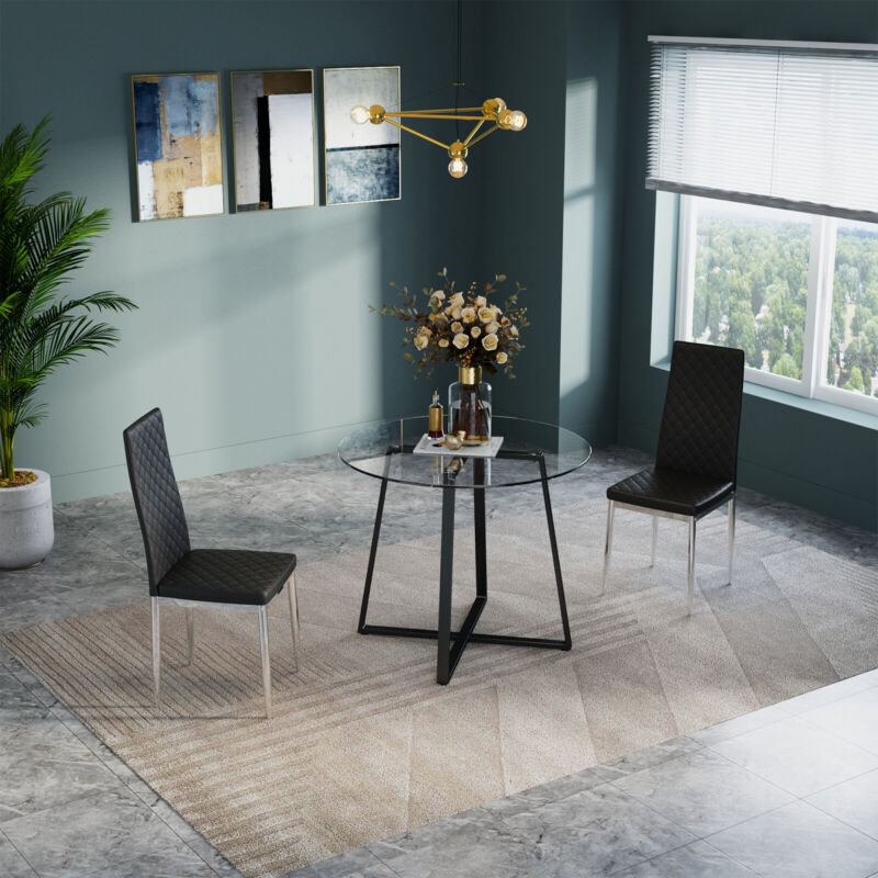 Compact Round Glass Dining Table & 2/4 Chairs Set Kitchen Room Home Furniture UK