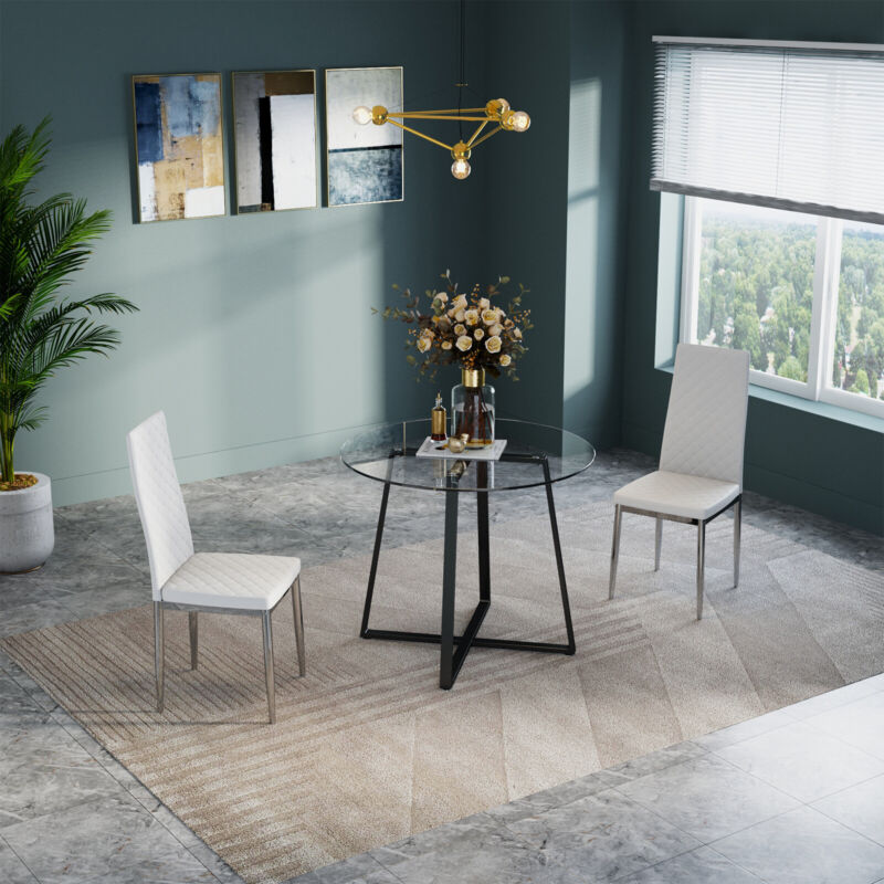 Compact Round Glass Dining Table & 2/4 Chairs Set Kitchen Room Home Furniture UK