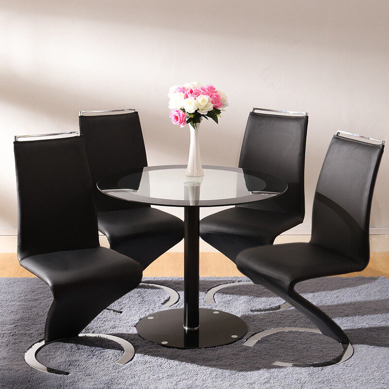 Round Glass Dining Table 4 Chairs Chrome Legs Home Kitchen Shop Office Furniture
