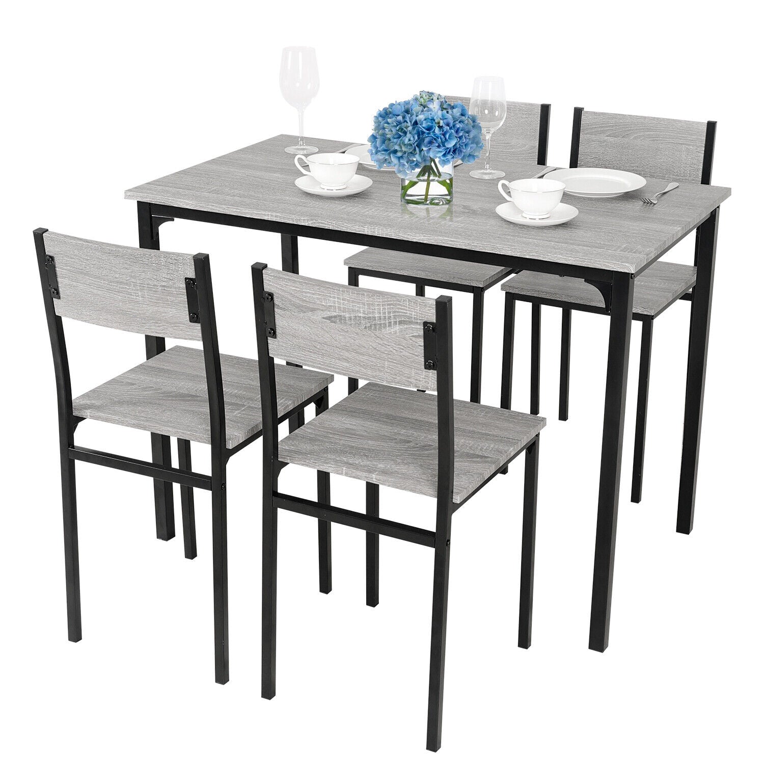 Dining Table and Chairs Set Wooden Steel Frame 2/4 Seat Modern Kitchen Set Grey