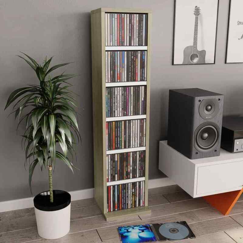 Stylish 8-Tier CD Cabinet Display Shelving Chipboard Freestanding Storage Furnit