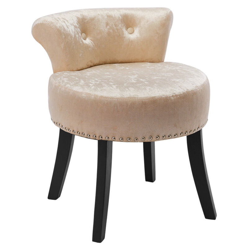 Velvet Makeup Vanity Stool Chair Padded Seat w/ Wooden Legs Dressing Table Stool