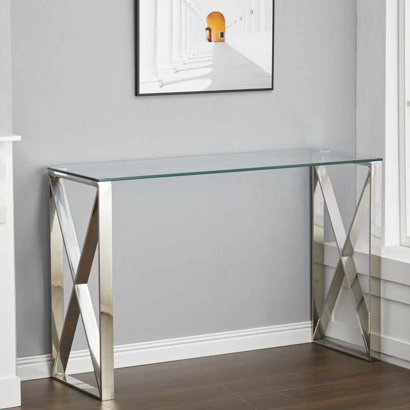 Slim Console Table Side Narrow Desk Kitchen Hallway Stand Rectangular Glass Unit