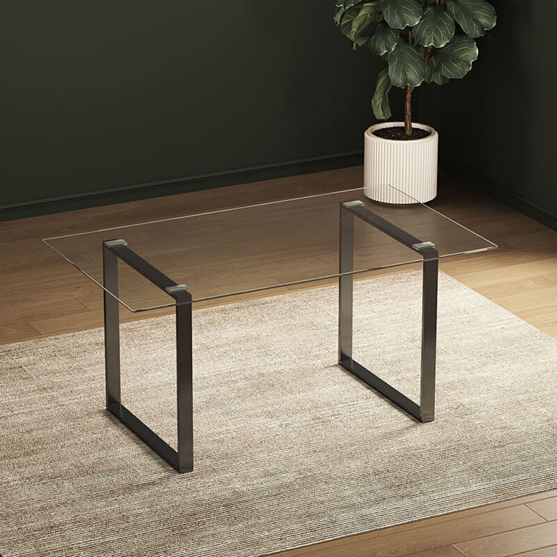 4-8 Seater Glass Dining Table Rectangular 1.6m in Glass Top& U Shaped Metal Legs