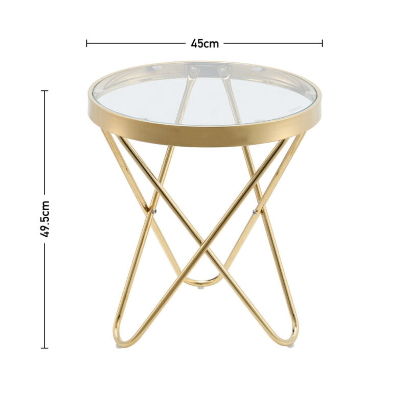 Large 45cm Round Table Side Table Glass Coffee Harpin Circular Indoor LivingRoom