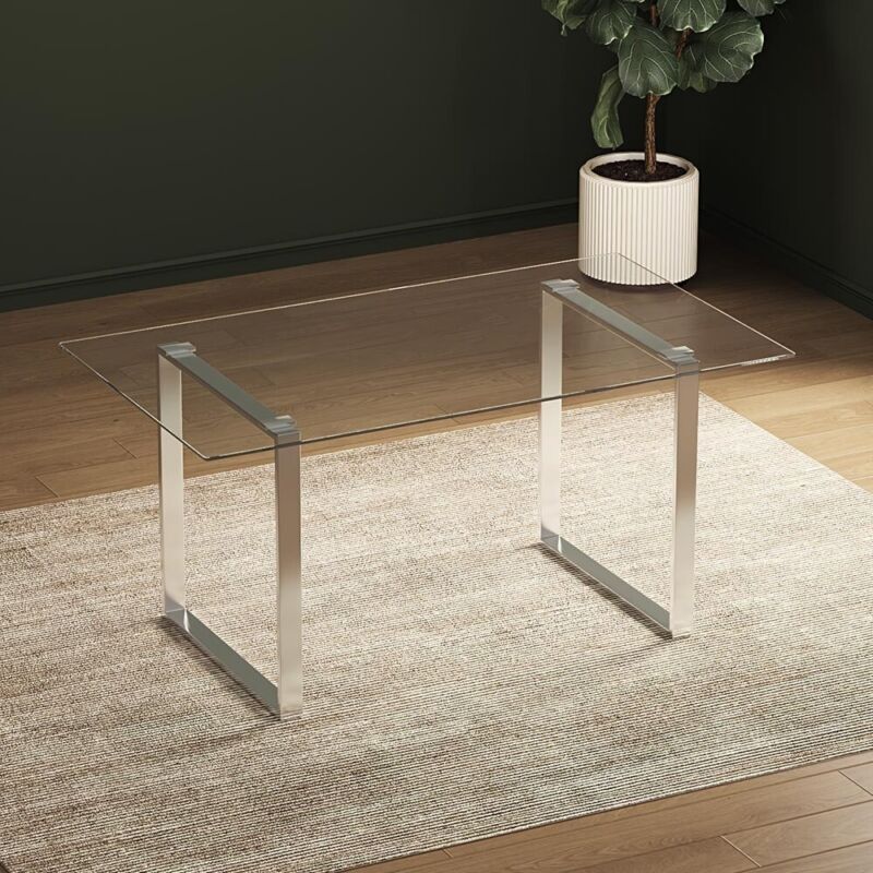 4-8 Seater Glass Dining Table Rectangular 1.6m in Glass Top& U Shaped Metal Legs