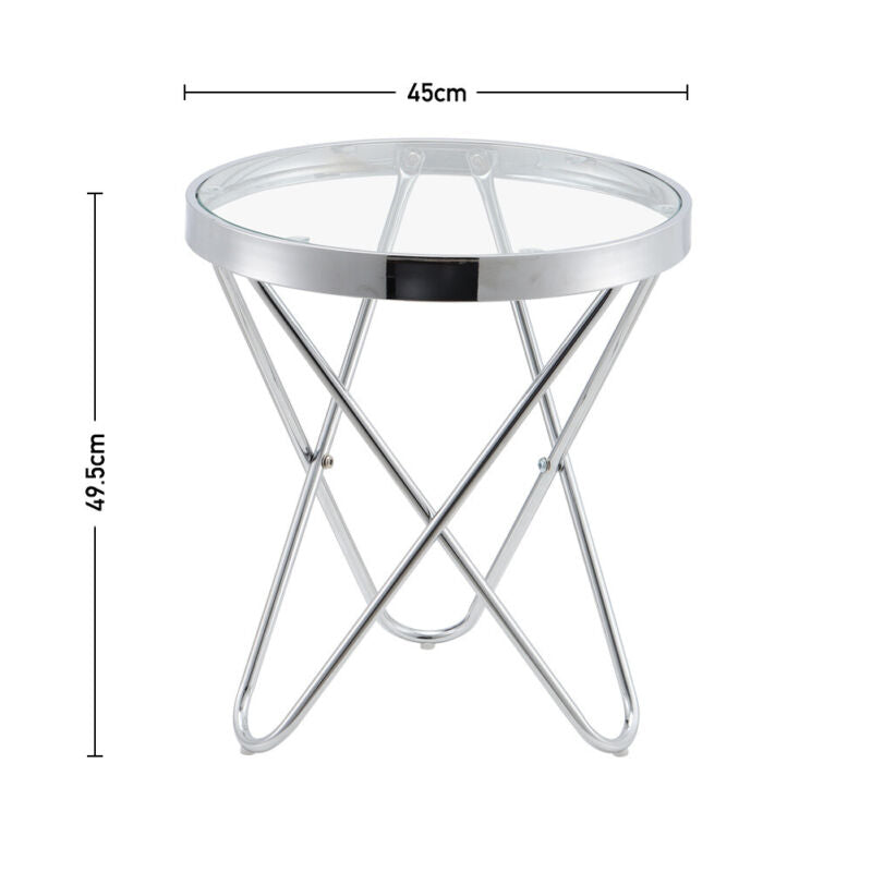 Large 45cm Round Table Side Table Glass Coffee Harpin Circular Indoor LivingRoom