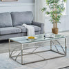 Coffee Table Stainless Steel Side Table W/Transparent Tempered Glass Home