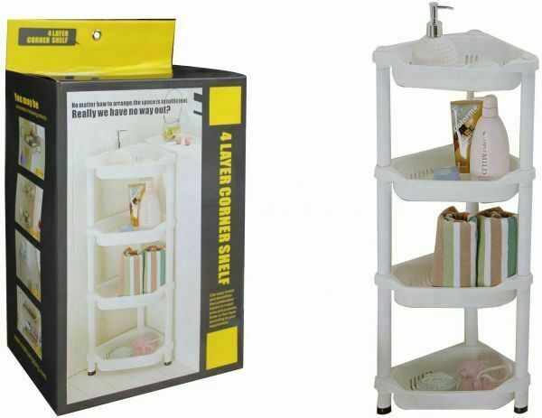 4 TIER CORNER CABINET SHOWER CADDY BATHROOM STORAGE RACK SHELF ORGANISER WHITE