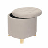 Ottoman Storage Footstool Footrest Linen Padded Pouffe Round Seat Wooden Legs