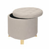 Round Footstool Ottoman Linen Footrest Storage Cover Seat Toy Box Home Bedroom