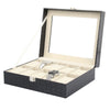 6-24 Grid Slots Watch Box Leather Display Glass Top Jewelry Storage Case