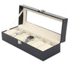 6-24 Grid Slots Watch Box Leather Display Glass Top Jewelry Storage Case