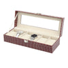 6-24 Grid Slots Watch Box Leather Display Glass Top Jewelry Storage Case