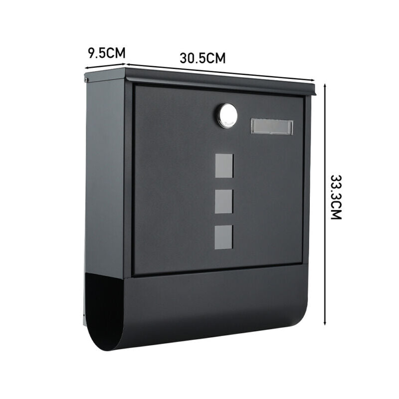 Outdoor Wall Mounted Mailbox Lockable Steel Mail Letter Post Secure Box Postbox