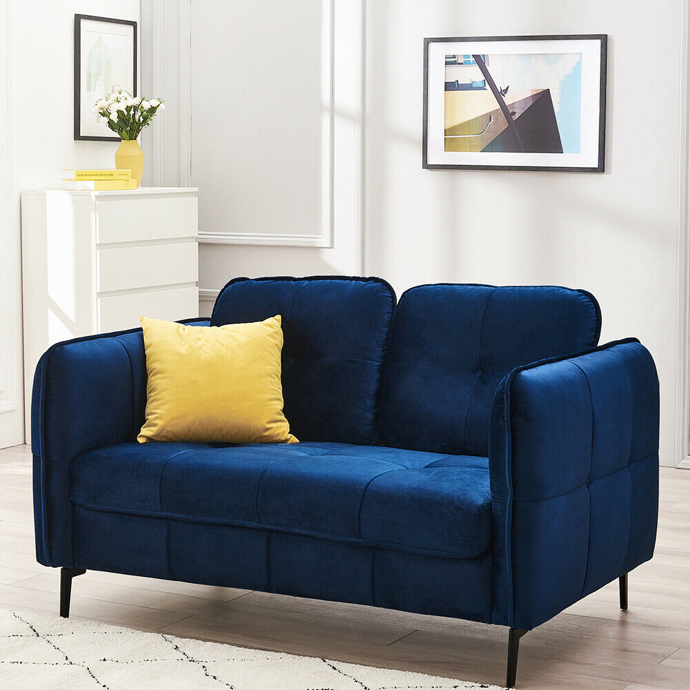 2, 3 Seater Velvet / Linen Fabric Sofa Upholstered Cushion Couch with Metal Legs