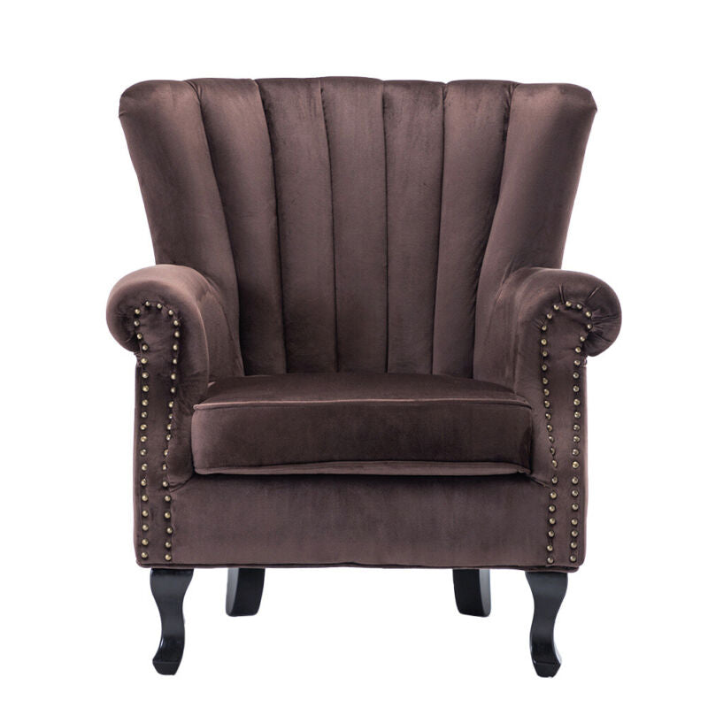 Upholstered Wing Back Chesterfield Sofa Velvet Button Tub Chair Scallop Armchair