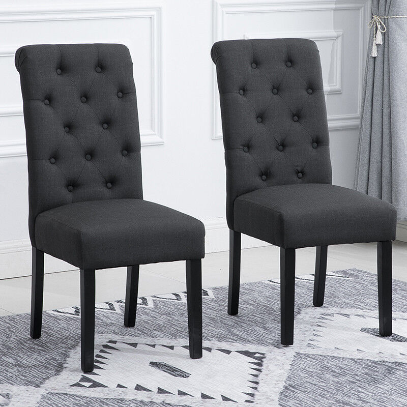 1/2/4/6 Dining Chairs Armchair High Back Linen/Velvet Upholstered Wood Legs Home