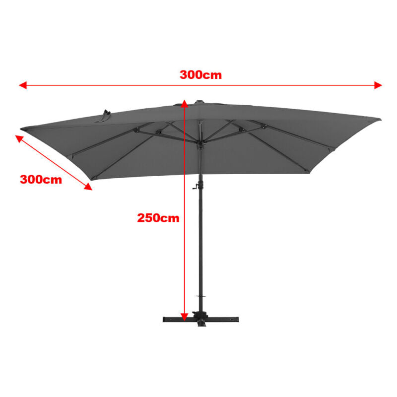 XL 3x3m Square Banana Parasol Outdoor Garden Patio Cantilever Hanging Umbrella