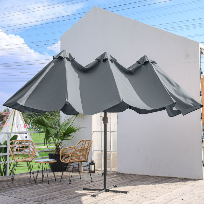 4.6M Cantilever Parasol Garden Banana Sun Umbrella Manual Rocker Shade Canopy UK