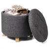 Round Footstool Ottoman Linen Footrest Storage Cover Seat Toy Box Home Bedroom