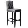 Fabric Upholstered Buttoned Bar Stool Breakfast Bistro Pub Chair With Wooden Leg