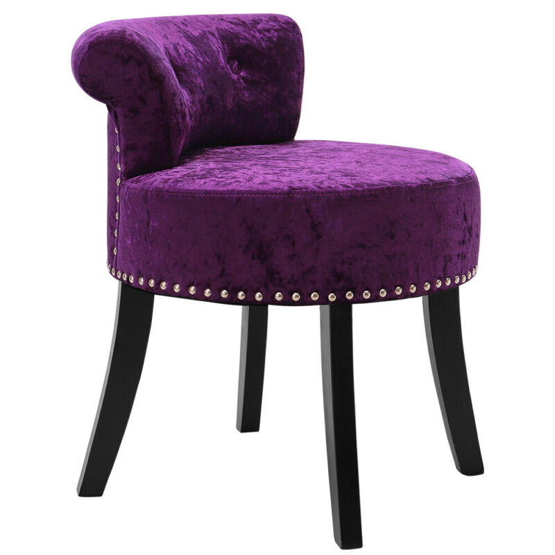 Velvet Makeup Vanity Stool Chair Padded Seat w/ Wooden Legs Dressing Table Stool