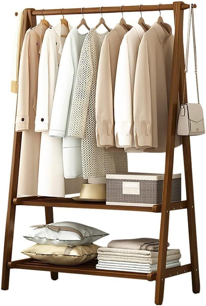 Large Coat Stand Wooden Bamboo Clothes Rail Shelf Corner Garment Rack Home