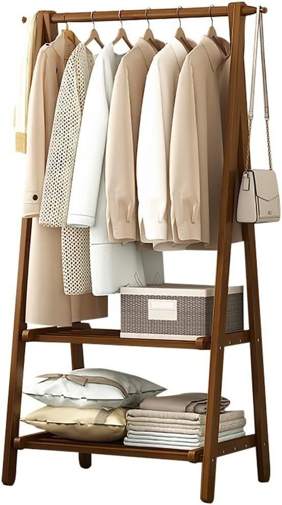 Large Coat Stand Wooden Bamboo Clothes Rail Shelf Corner Garment Rack Home