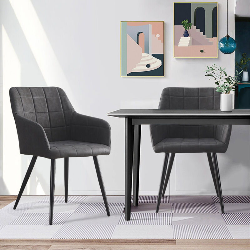 2x Luxurious Chairs PU Leather Velvet Dining Room Chairs Home Office Furniture