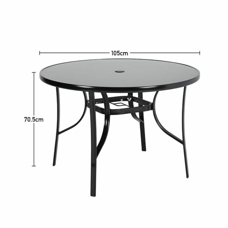 Outdoor Glass Top Garden Table Parasol Table Patio Dining Metal Frame Furnitures