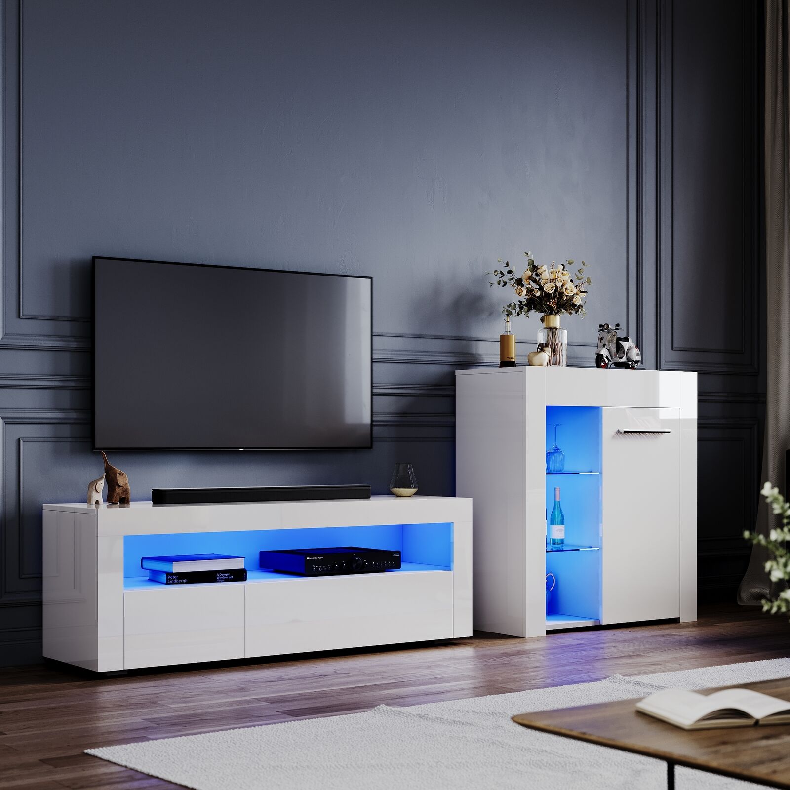 High Gloss LED TV Stand Unit Cabinet Display Sideboard Living Room Furniture Set