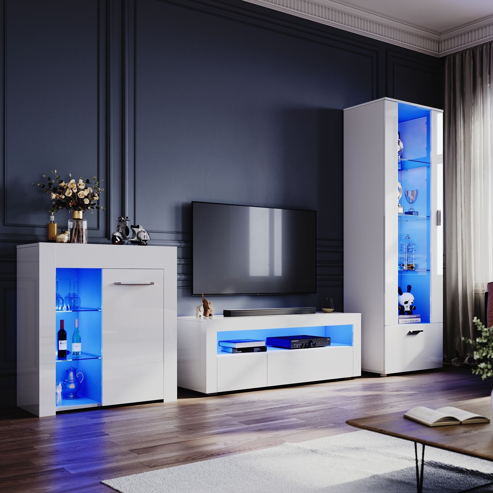 High Gloss LED TV Stand Unit Cabinet Display Sideboard Living Room Furniture Set