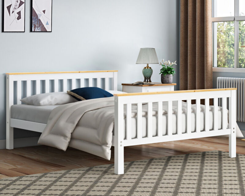Solid Wooden Bed Frame White 3FT Single Bed Double King Size Pine Slatted Bed