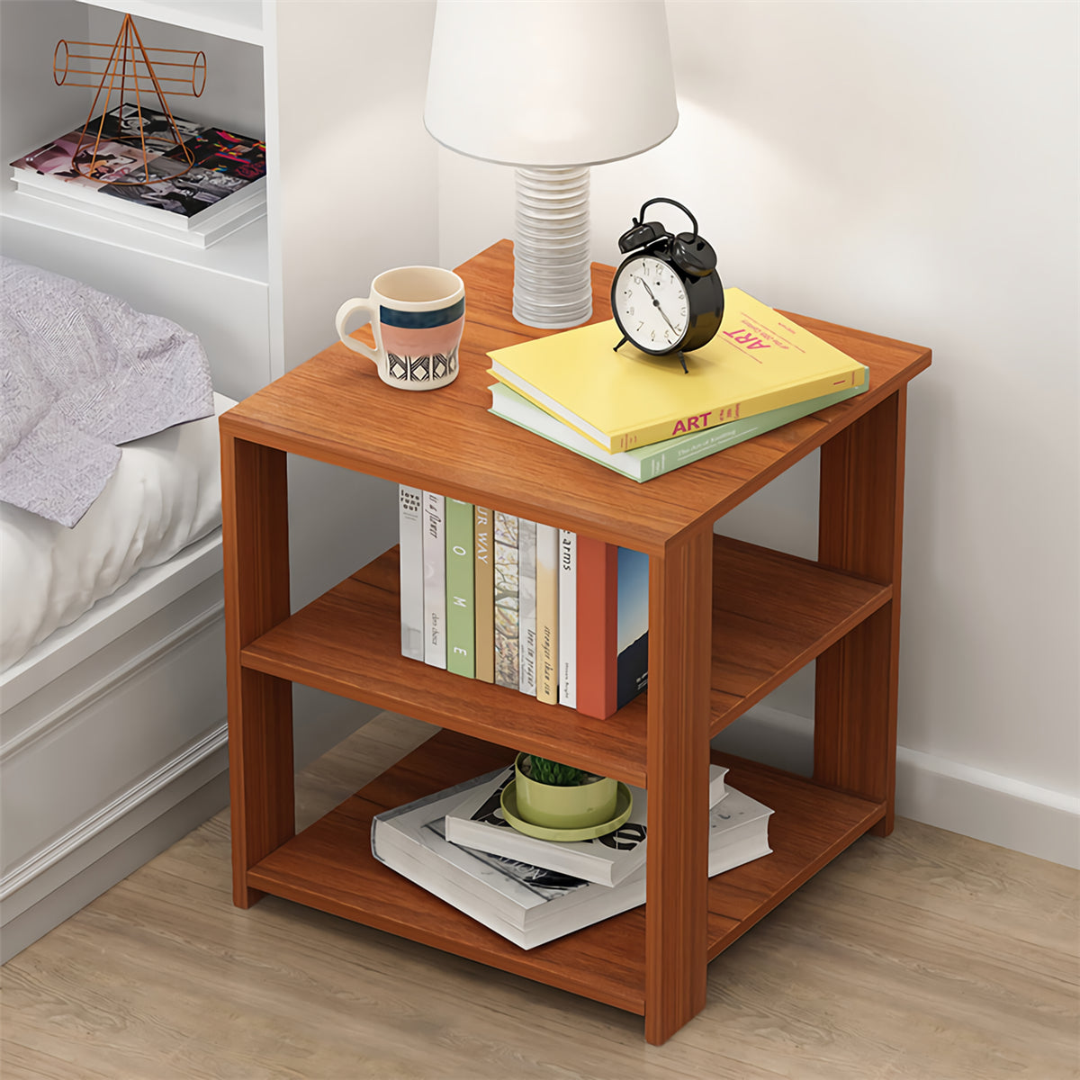 Bedside Chest Wooden Side Table Nightstand 2 Tiers Cabinet Bedroom Furniture Set