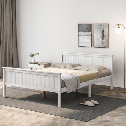 Wooden Bed Frame Solid Pine White Single Double Shaker Style Bedroom Furniture