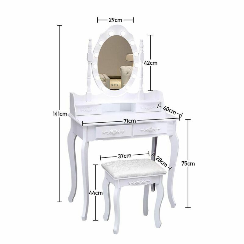 Medieval European Dressing Table with Hollywood LED Lights Mirror Makeup Cabinet
