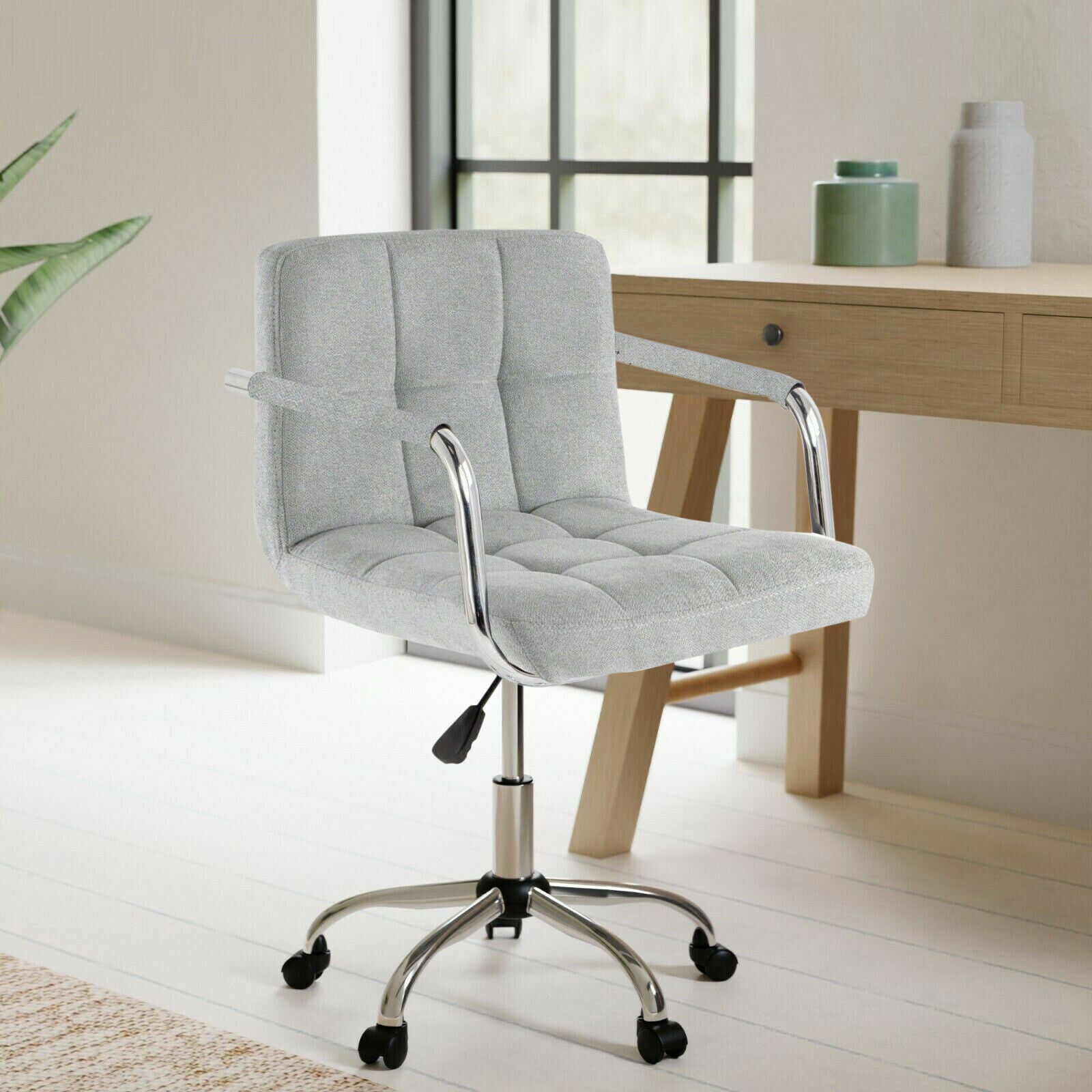 Cushioned Computer Office Desk Chair Chrome Legs Lift Swivel Small Adjustable