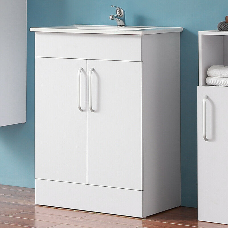 Modern Bathroom Vanity Unit with Basin Sink Storage Cabinet Furniture 600 White