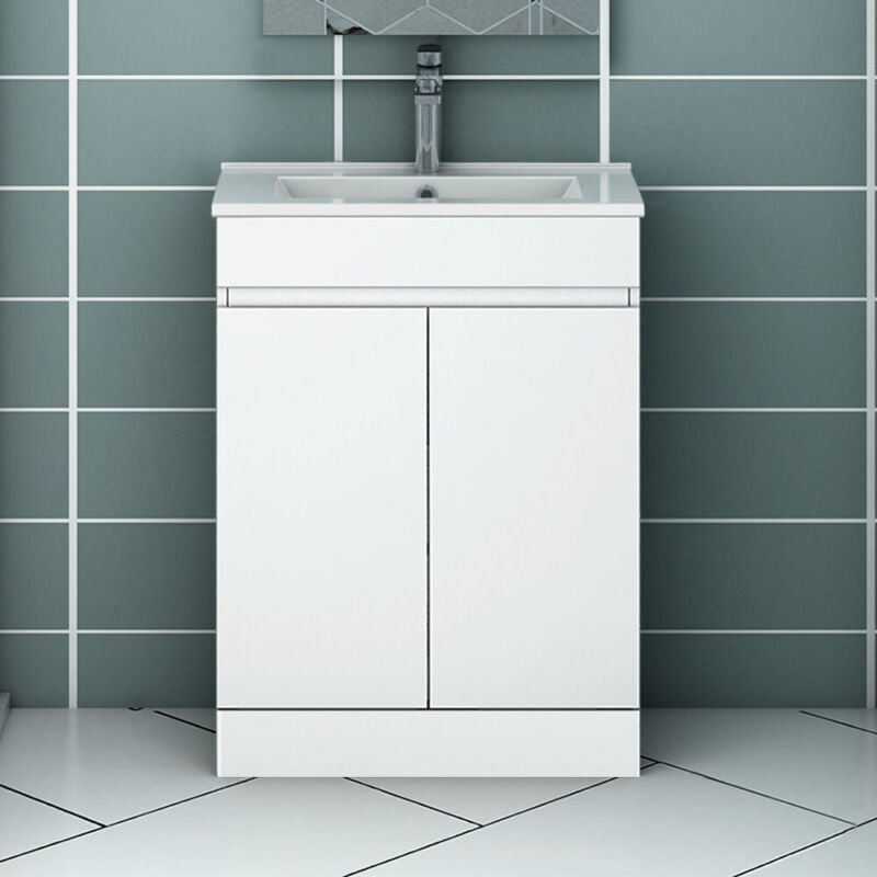 Floor or Wall Bathroom Vanity Unit Doors Drawer White with Baisn 500mm / 600mm