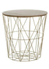 COFFEE SIDE TABLE METAL WIRE REMOVABLE WOOD TOP FOLDABLE ROUND STORAGE BASKET