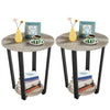 Set of 2 Industrial Side Table Round Sofa End Table w/ Storage Rack Metal Frames