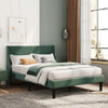 Merax Upholstered Double Bed Modern Velvet 4FT6 Winged Headboard Green/Grey