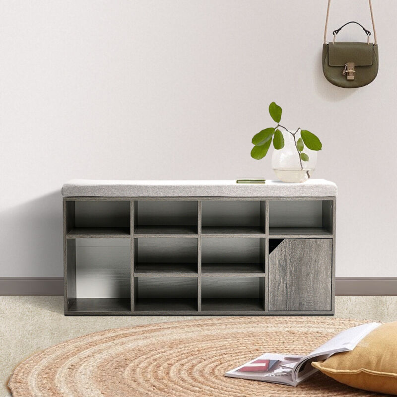 Wooden Shoe Bench with Cushion Shoes Storage Bench Padded Seat Shelves Drawers