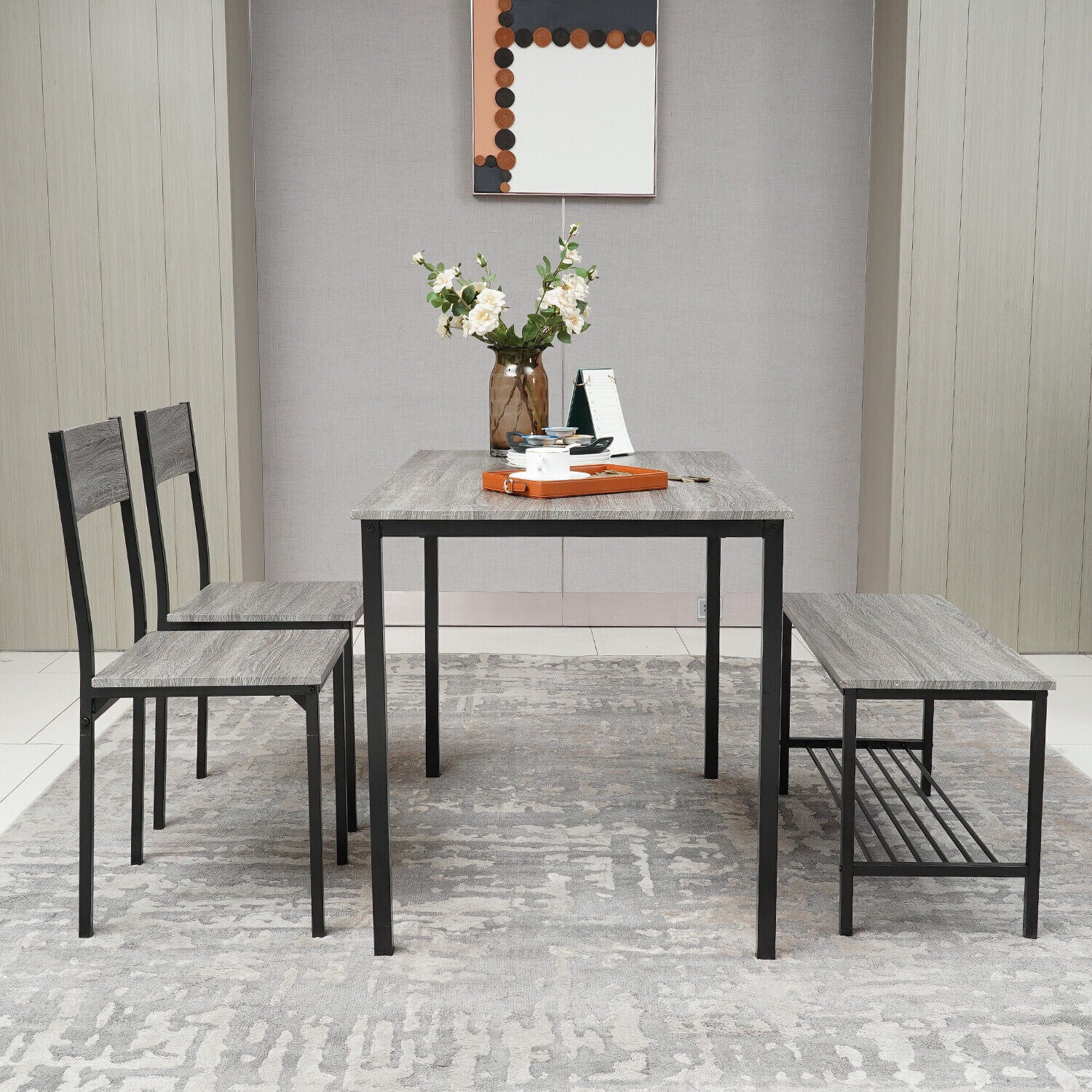 Modern 2/4 Seat Dining Table and Chairs Set Metal Wood Kitchen Home Restaurant
