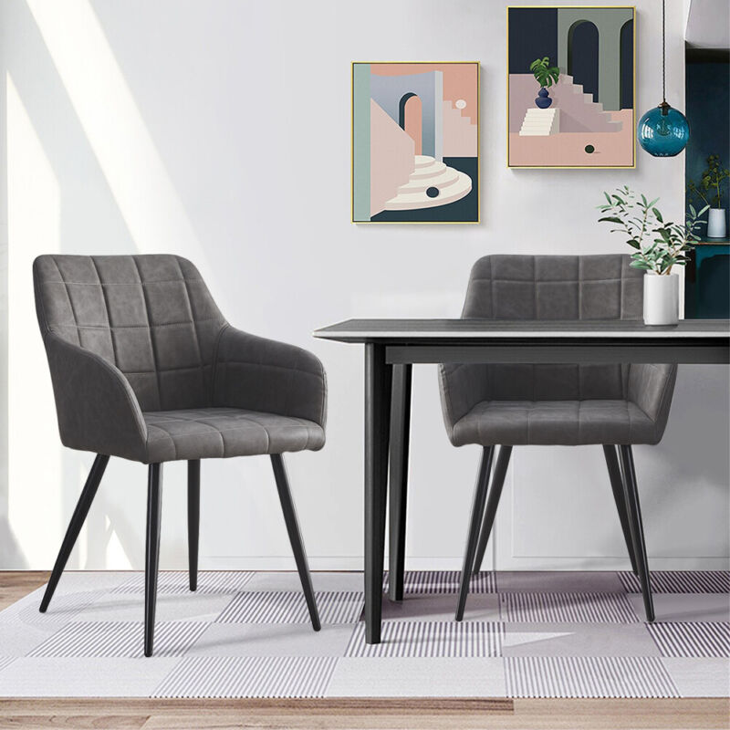 2x Luxurious Chairs PU Leather Velvet Dining Room Chairs Home Office Furniture