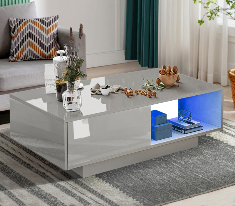 Wooden LED Coffee Table With Storage High Gloss Drawers Living Room + RGB Lights