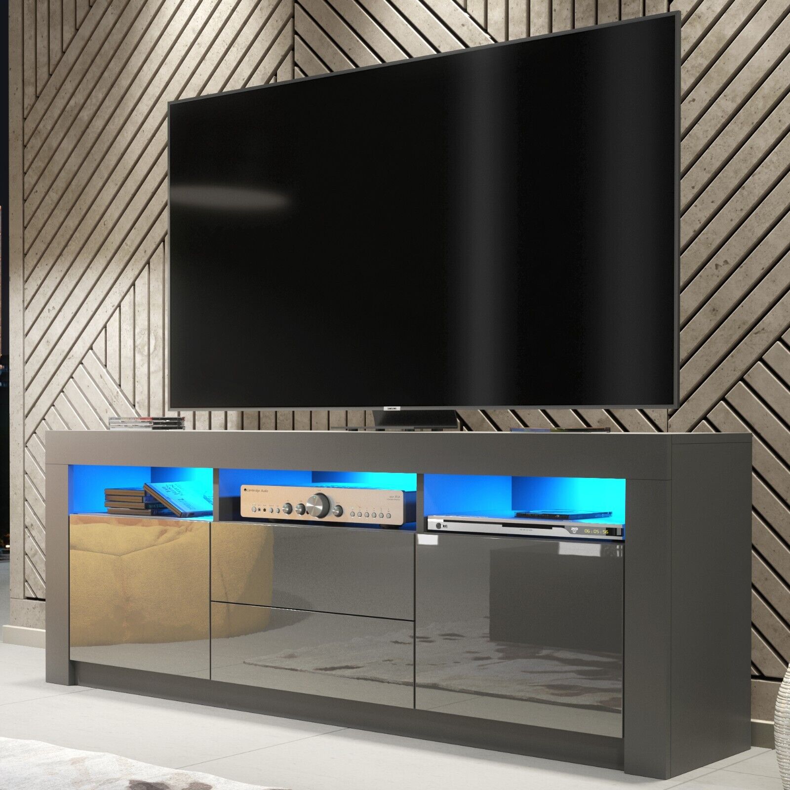 TV Unit 160cm Modern Cabinet Stand Sideboard High Gloss/Matt Doors With Free LED