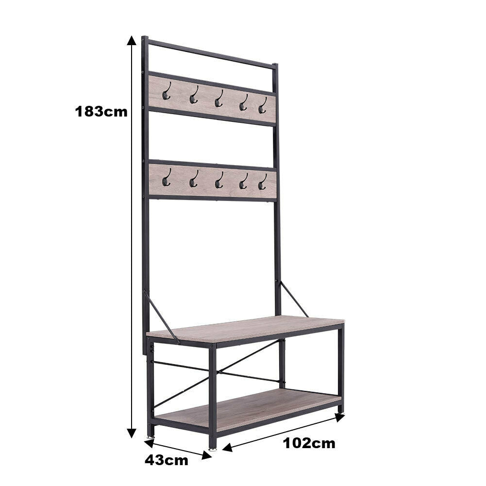 Coat Rack Hat Stand Hallway Stand Open Wardrobe Shoe Bench Clothing Rail Shelf