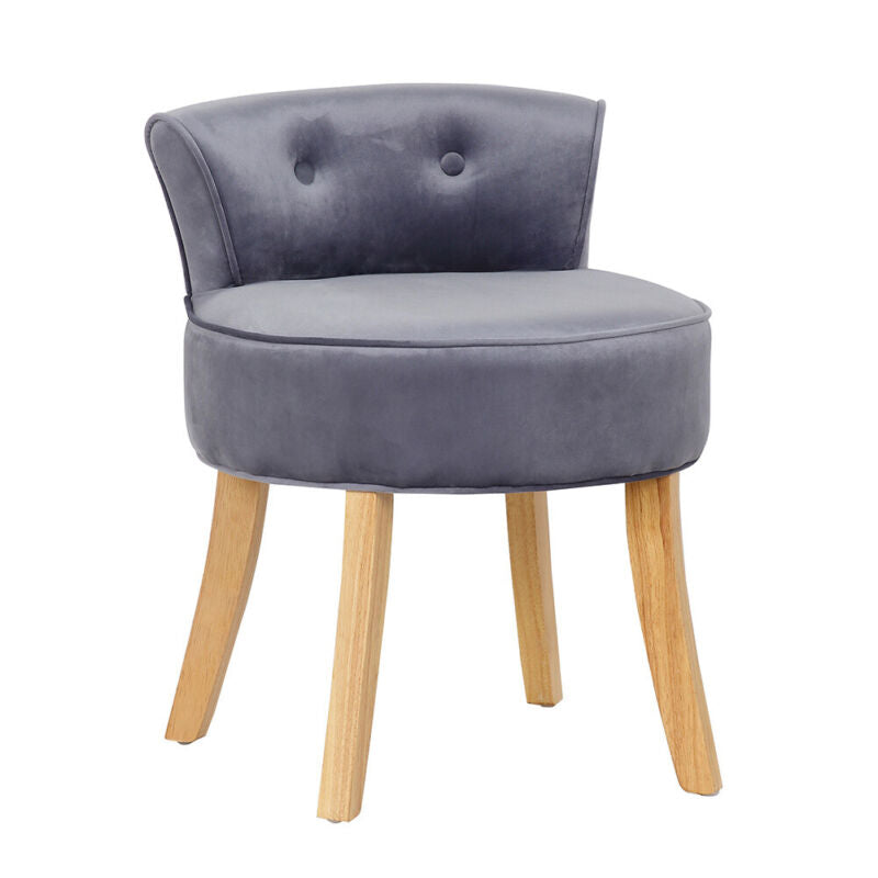 Retro Vintage Bedroom Dressing Table Stool Velvet Vanity Chair with Wooden Legs